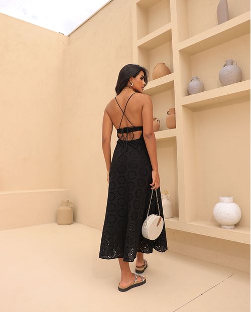Vestido em Laise Longo Frente Única 90518 Preto