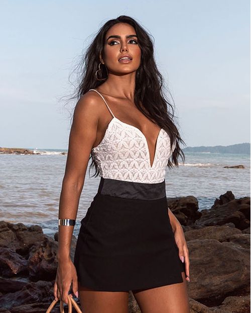 Body Feminino com Textura Decote em V 90507 Off White