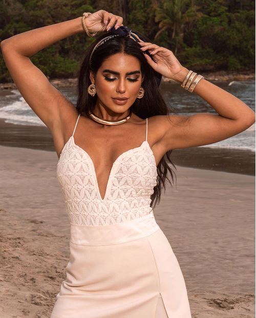 Body Feminino com Textura Decote em V 90507 Bege