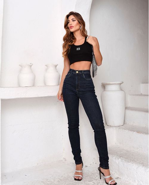 Calça Jeans Skinny Hot Feminina Cintura Alta Extreme Power Recorte Lateral 22949 Escura