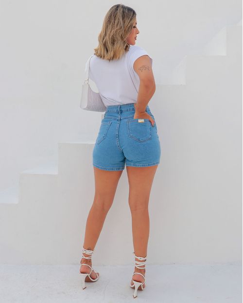 Shorts Jeans Mom Feminino Cintura Alta Básico 23401 Média