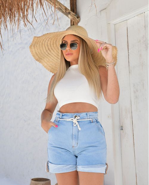 Shorts Jeans Rope Feminino Cintura Alta Barra Dobrada 23293 Clara