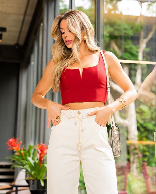 Calça Jeans Wide Leg Rope Feminina Cintura Alta Básica 23408 Off White