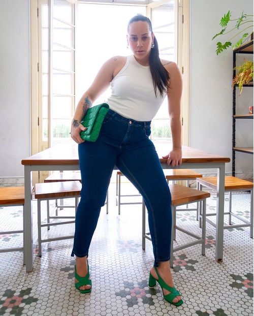 Calça Jeans Skinny Plus Size Feminina Cintura Alta Barra Mullet 23267 Escura