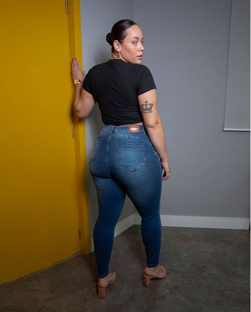 Calça Jeans Skinny Plus Size Feminina Cintura Alta Básica 23284 Escura
