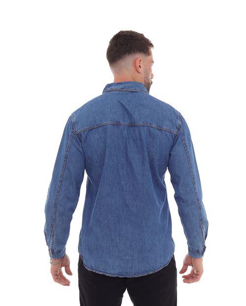 Camisa Jeans Masculina Recorte No Ombro 22607 Média