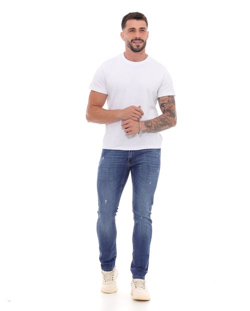 Calça Jeans Slim Fit Masculina Detalhes Puídos 22832 Escura