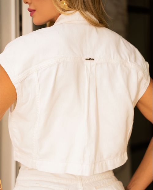 Colete Sarja Feminino com Bolso Cargo 23389 Off White