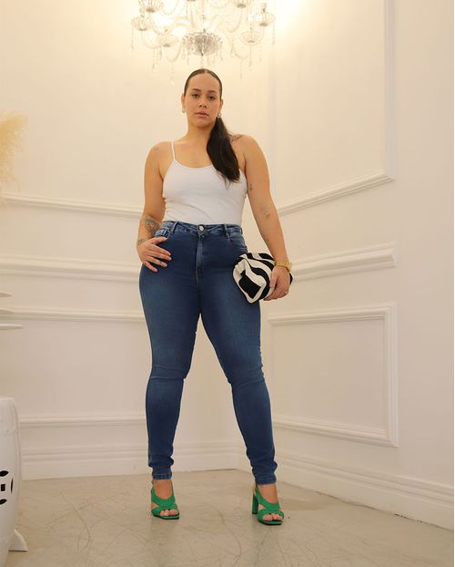 Calça Jeans Plus Size Feminina Cintura Alta Básica 23342 Média