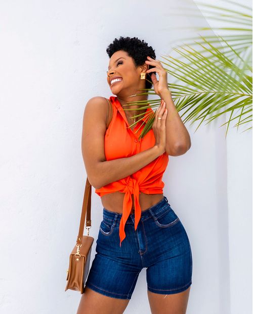 Bermuda Meia Coxa Feminina Cintura Alta Básica 23537 Escura