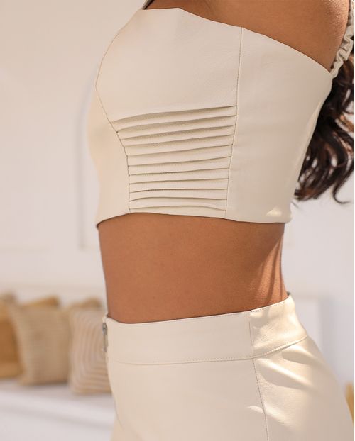 Top Material Sintético Feminino Detalhe Lateral 90540 Bege