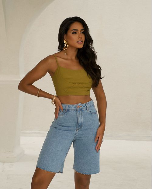 Bermuda Jeans Jorts Feminina Cintura Média com Barra Fio 23511 Média