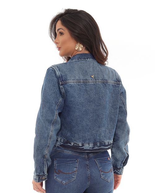 Jaqueta Jeans Cropped Oversize Feminina 22771 Média