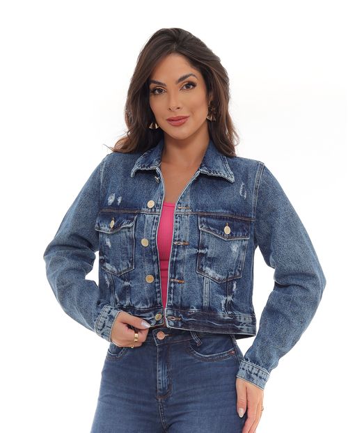 Jaqueta Jeans Cropped Oversize Feminina 22771 Média