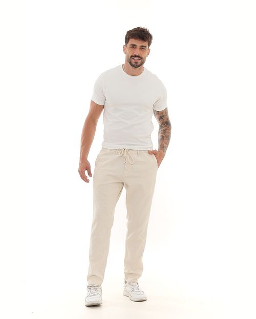 Calça Linho Chino Masculina Detalhe de Cordão 23691 Linho