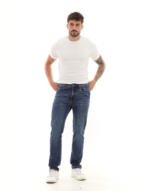 Calça Jeans Slim Fit Masculina Detalhes Puídos 23488 Escura