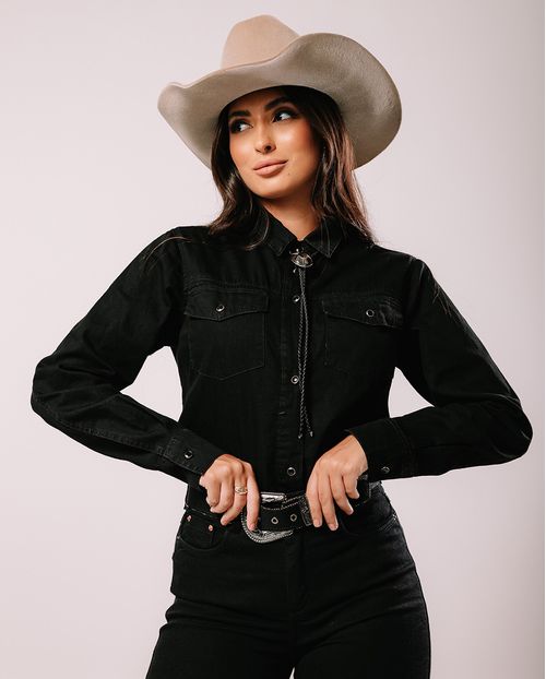 Camisa Feminina Manga Longa 22961 Preto