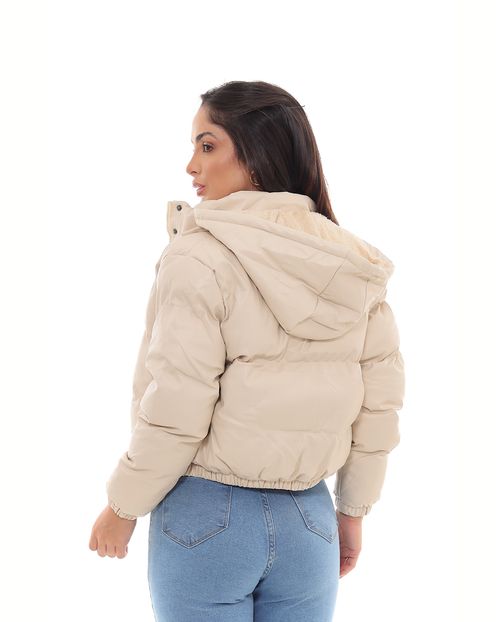 Jaqueta Cropped Feminina Puffer com Capuz 90550 Off White