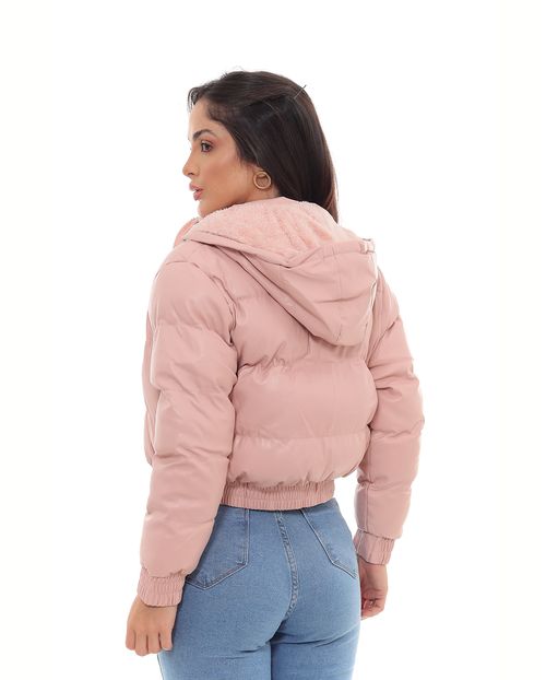 Jaqueta Cropped Feminina Puffer com Capuz 90550 Rosa