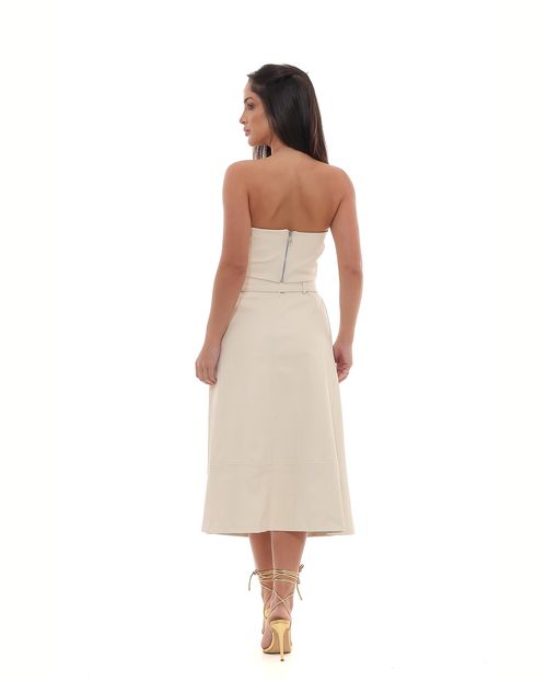 Saia Material Sintético Midi Feminina com Cinto 90538 Off White