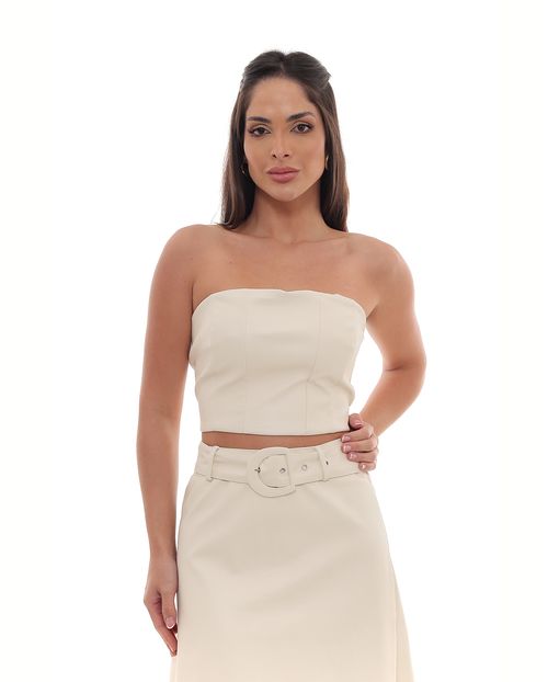 Top Material Sintético Cropped Feminino sem Alça 90535 Off White