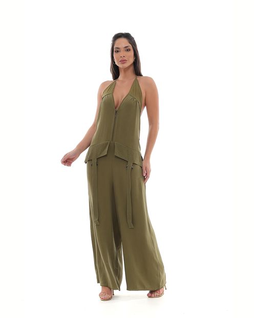 Macacão Liocel Feminino Utilitário Bolsos 90508 Verde Militar