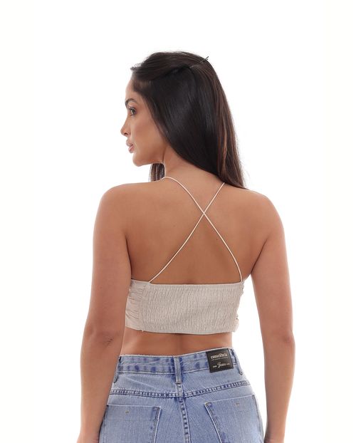 Blusa Algodão Feminina Drapeada 90500 Bege