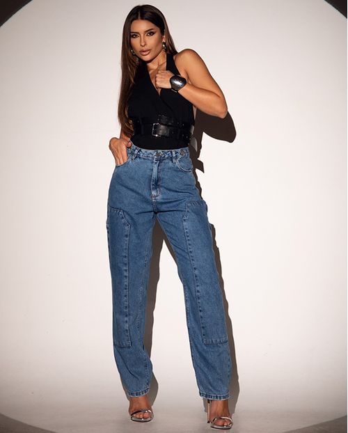 Calça Jeans Mom Feminina Cintura Alta Carpinteiro 22902 Média