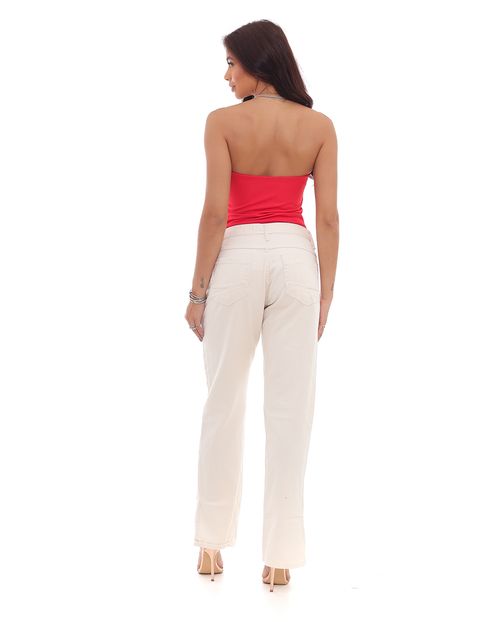 Calça Jeans Wide Loose Feminina Cintura Alta Abertura Lateral Barra 23319 Off White