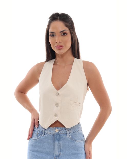 Colete Sarja Feminino Forrado com Prega 23447 Off White