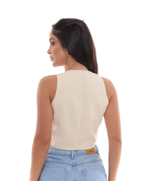 Colete Sarja Feminino Forrado com Prega 23447 Off White