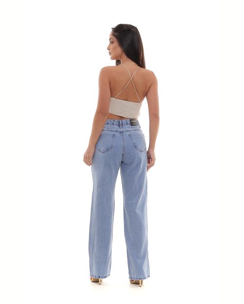 Calça Jeans Wide Leg Feminina Cintura Alta Básica Algodão 23223 Média