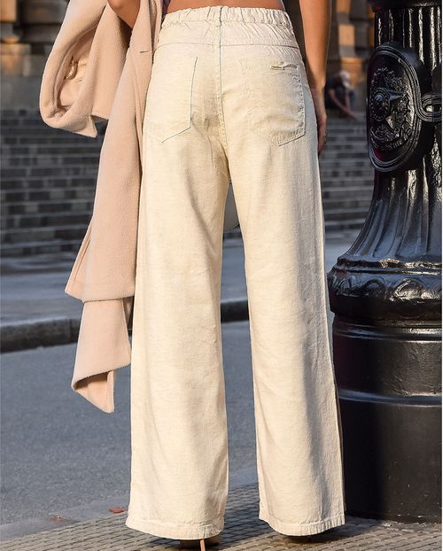 Calça Linho Pantacourt Feminina Cintura Alta Detalhe Barra 23774 Linho