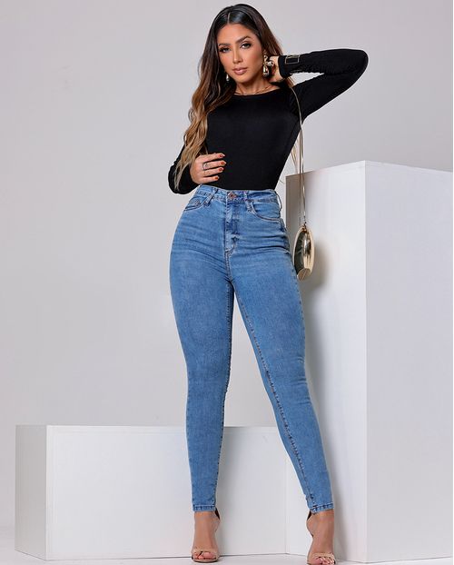 Calça Jeans Skinny Premium Feminina Cintura Média Básica 23583 Sky