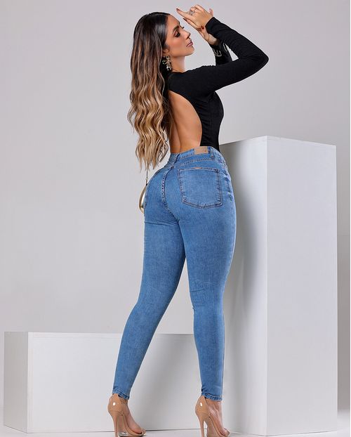 Calça Jeans Skinny Premium Feminina Cintura Média Básica 23583 Sky