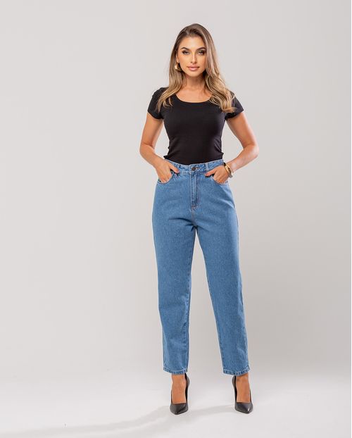 Calça Jeans Mom Feminina Cintura Alta 101vibes Algodão 00101 Média