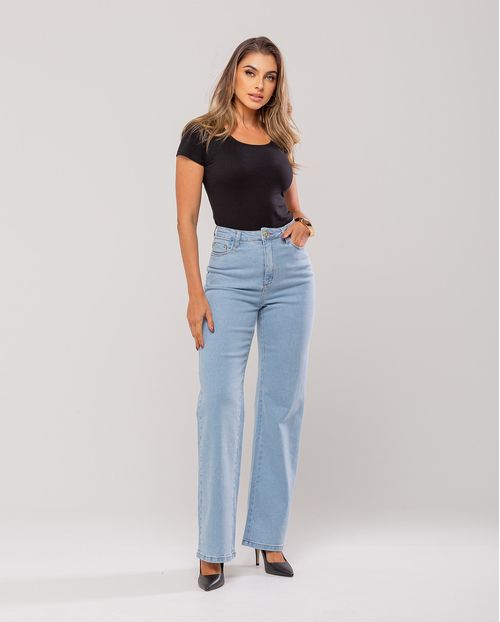 Calça Jeans Wide Leg Feminina Cintura Alta Básica com Elastano 28000 Clara