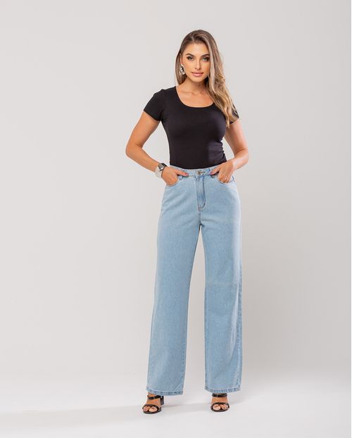 Calça Jeans Wide Leg Feminina Cintura Alta Básica Algodão 29000 Clara