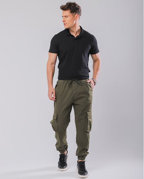Calça Sarja Masc Jogger Cargo 23692 Verde Militar