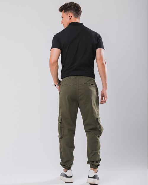 Calça Sarja Masc Jogger Cargo 23692 Verde Militar