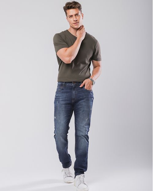 Calça Jeans Slim Fit Masculina Detalhes de Puídos 23785 Sujinha