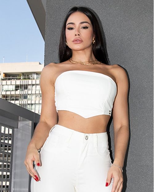 Top Material Sintético Feminino com Lastex 23605 Off White