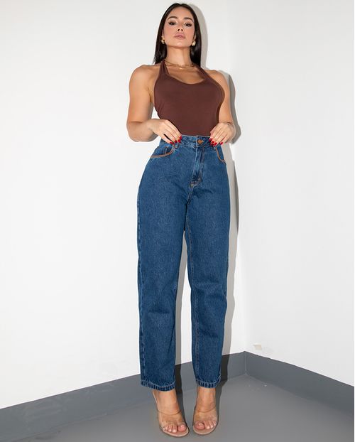 Calça Jeans Straight (reta) Feminina Cintura Alta Básica 23969 Escura