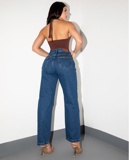 Calça Jeans Straight (reta) Feminina Cintura Alta Básica 23969 Escura