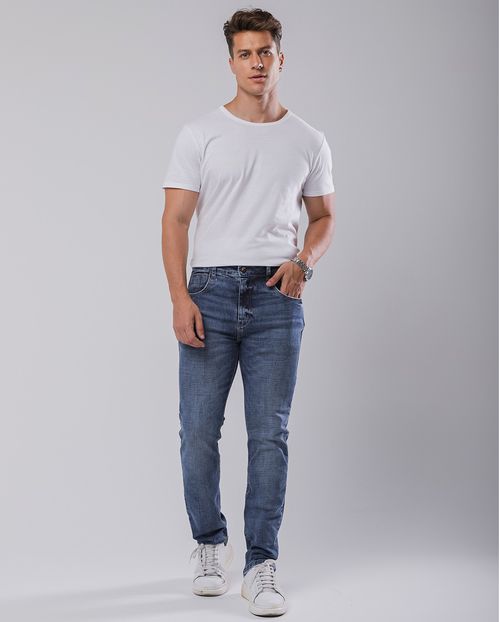 Calça Jeans Slim Fit Masculina Detalhe Bolso Traseiro 23694 Médio/escuro