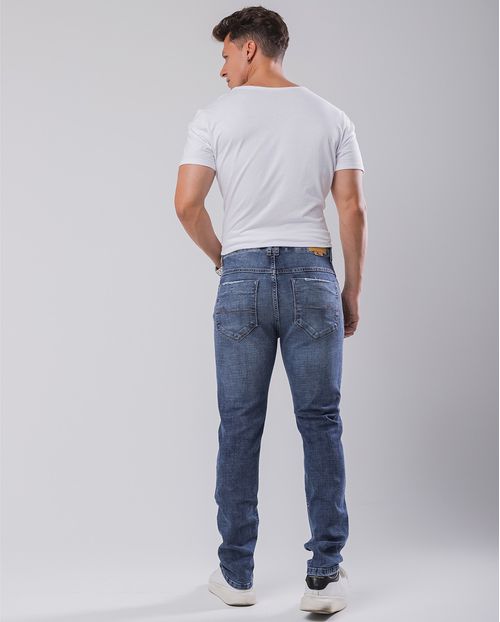Calça Jeans Slim Fit Masculina Detalhe Bolso Traseiro 23694 Médio/escuro