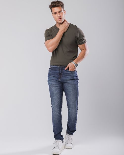 Calça Jeans Slim Fit Masculina Básica 23637 Escura
