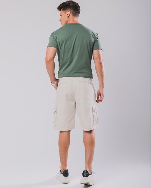Bermuda Linho Cargo Masculina Bolso Lateral 23762 Linho