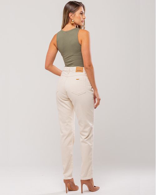 Calça Jeans Off Mom Feminina Cintura Alta Básica 23763 Off White