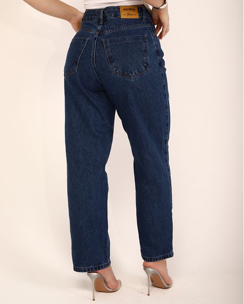 Calça Jeans Straight Reta Feminina Cintura Alta Básica 00601 Escura